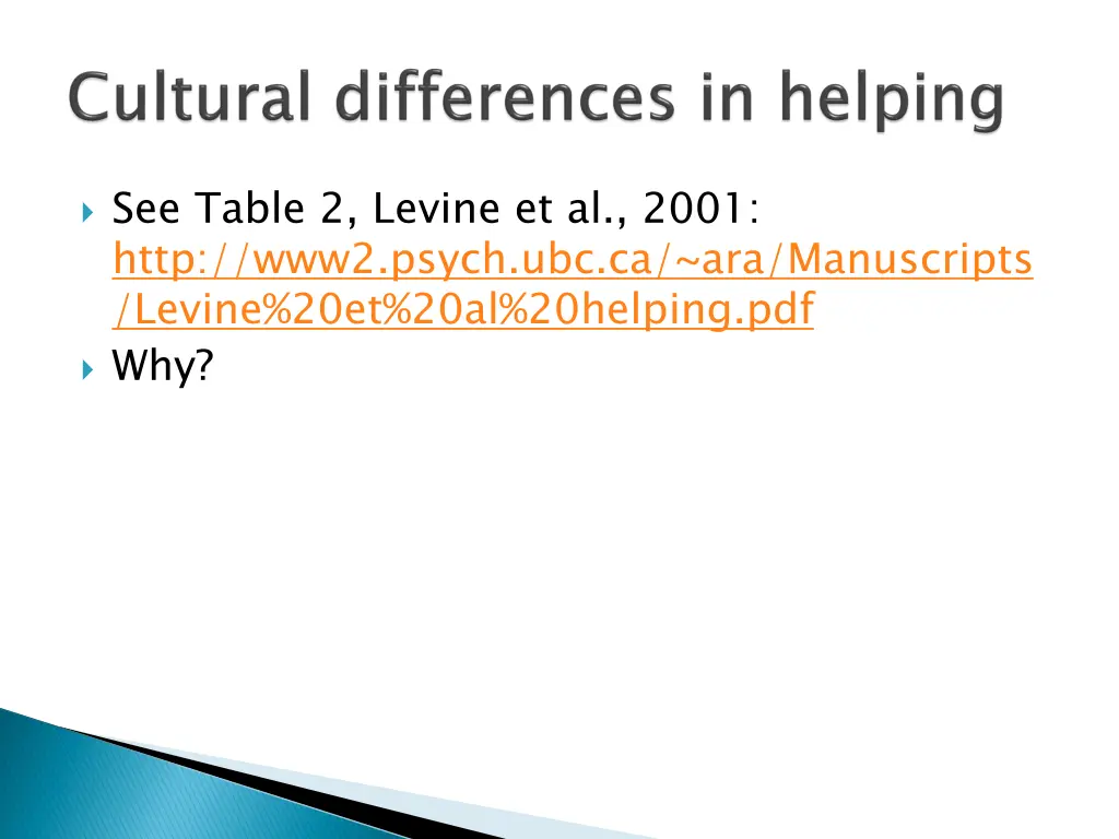 see table 2 levine et al 2001 http www2 psych