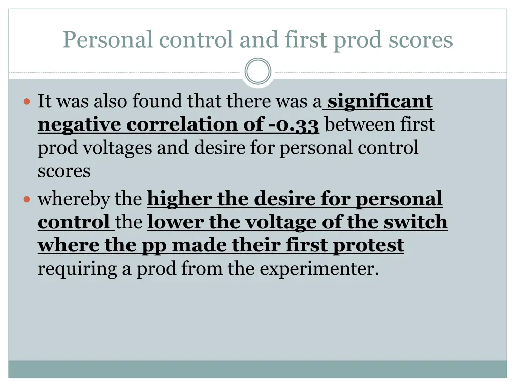 personal control and first prod scores