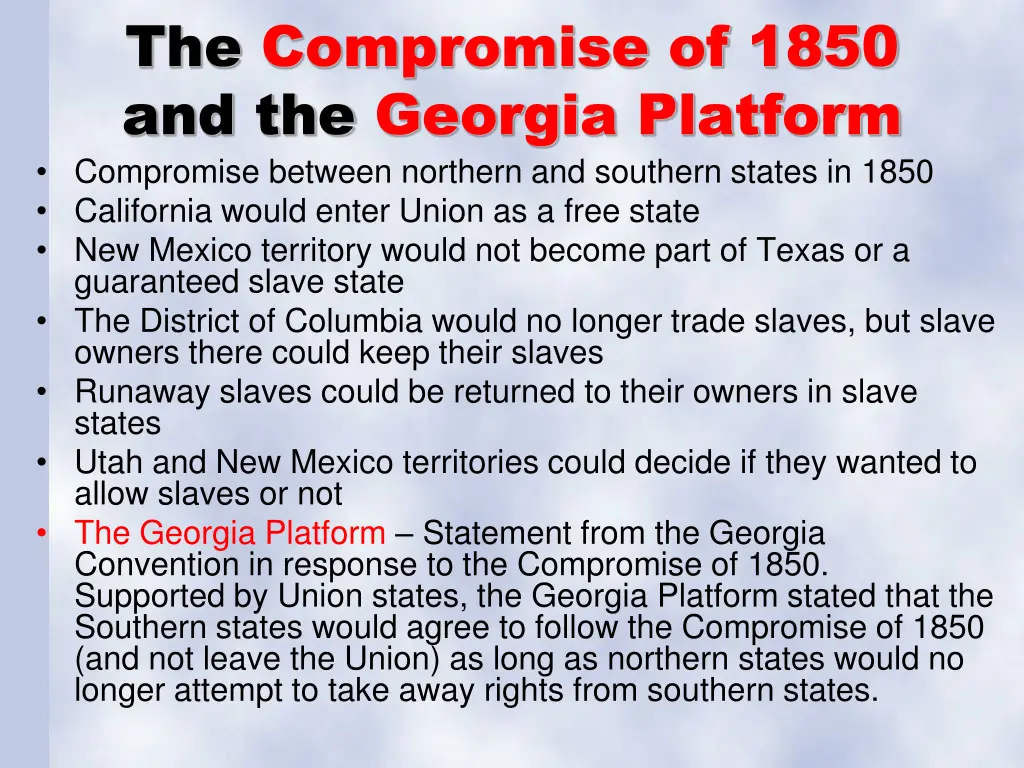 the compromise of 1850 and the georgia platform