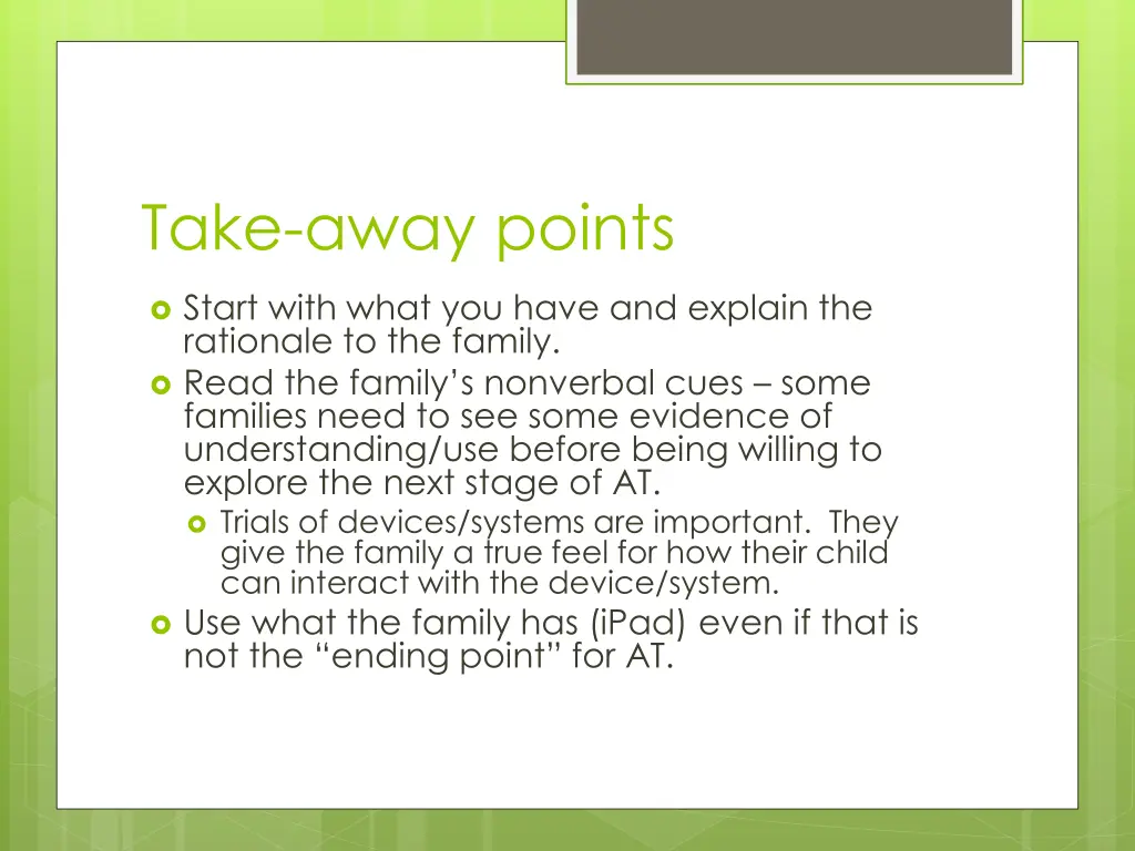 take away points