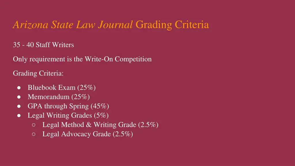 arizona state law journal grading criteria