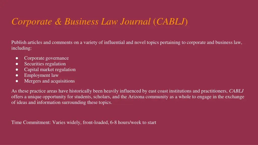 corporate business law journal cablj