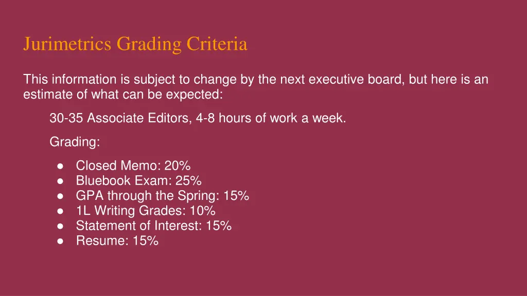 jurimetrics grading criteria