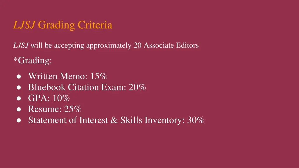 ljsj grading criteria