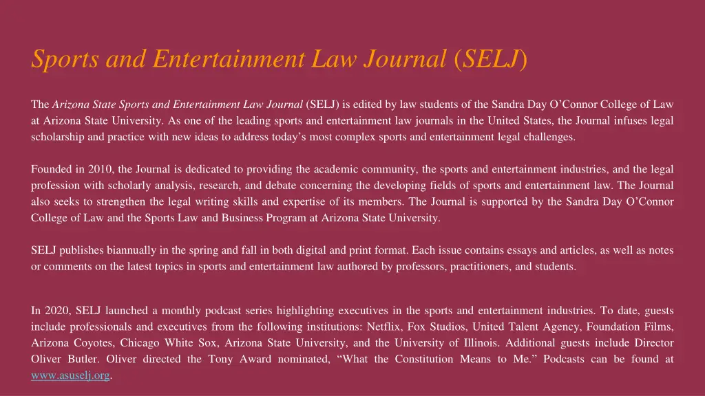 sports and entertainment law journal selj