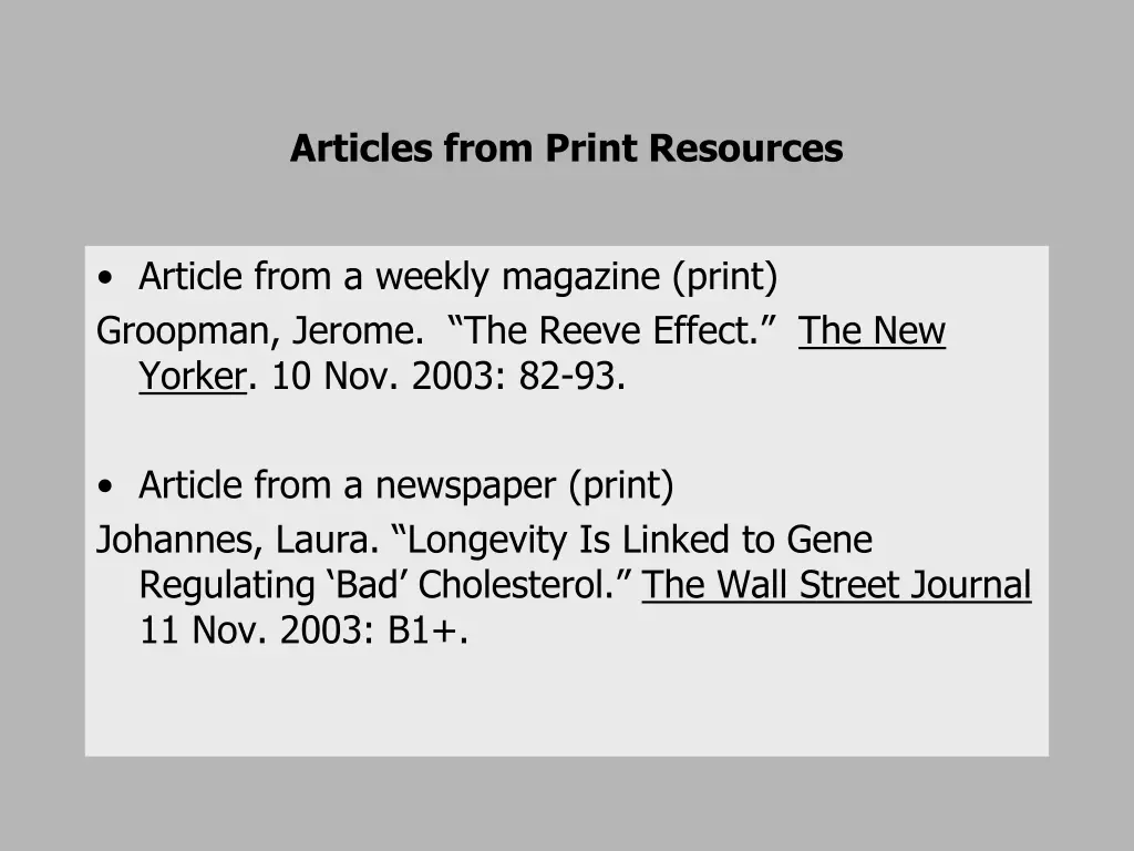 articles from print resources