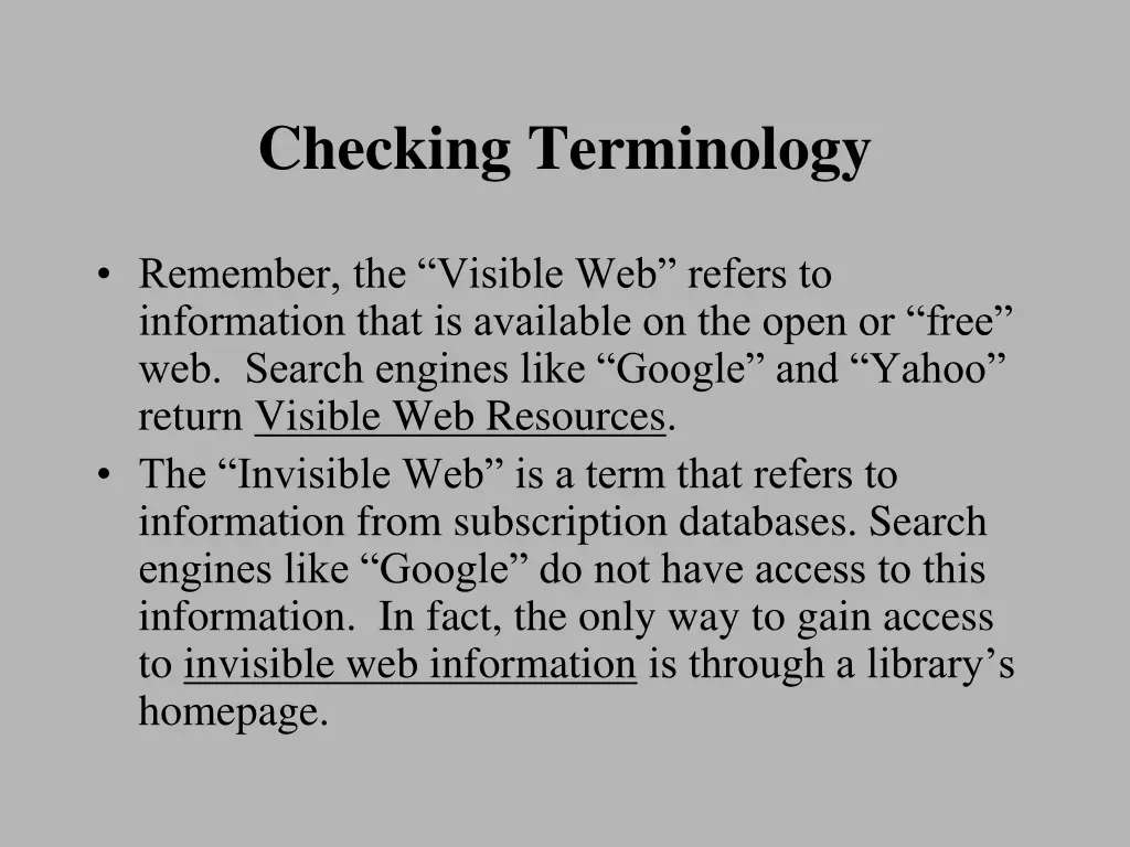 checking terminology