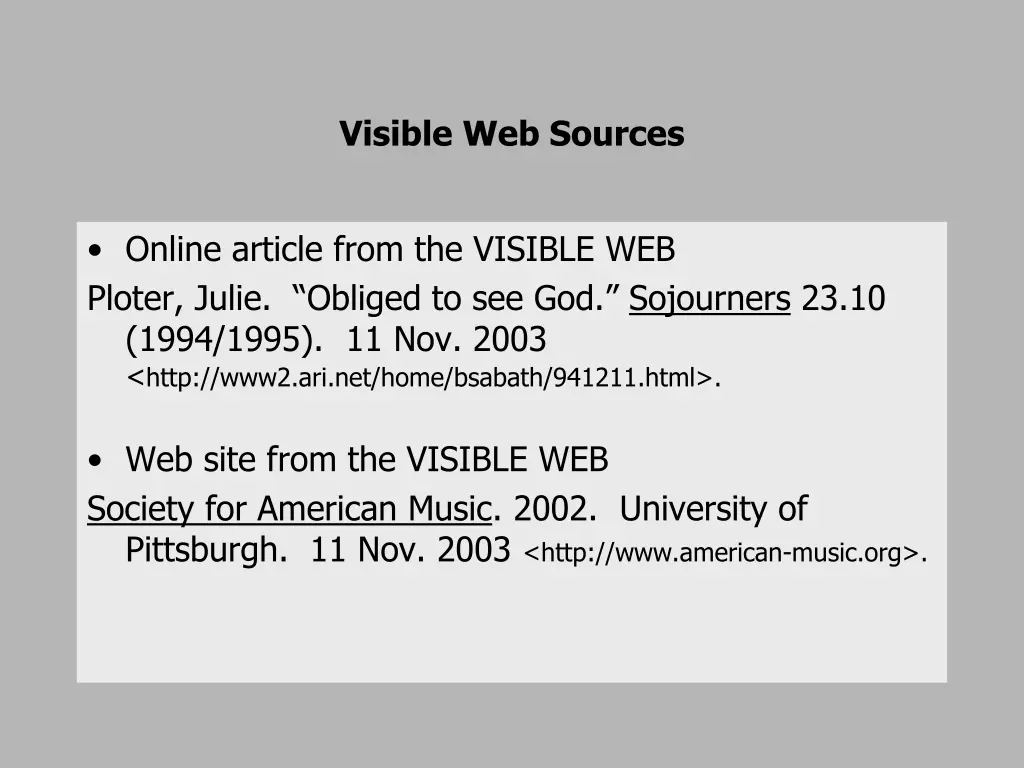 visible web sources