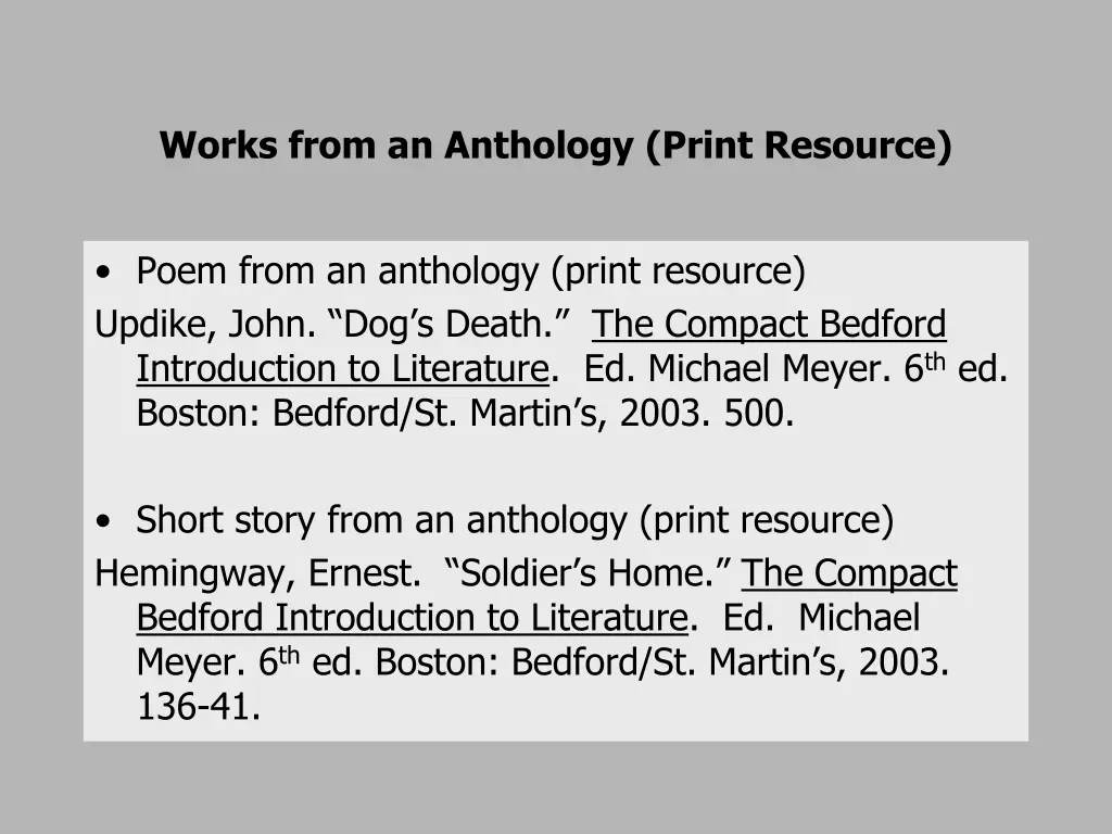 works from an anthology print resource