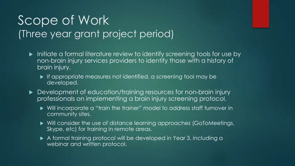 scope of work three year grant project period