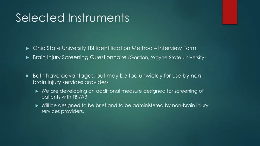 selected instruments