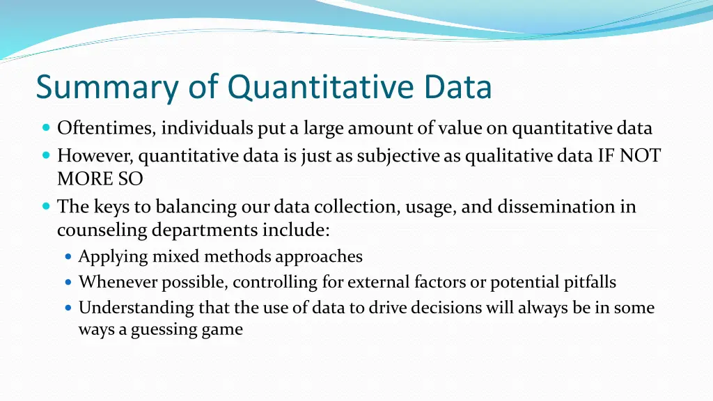 summary of quantitative data