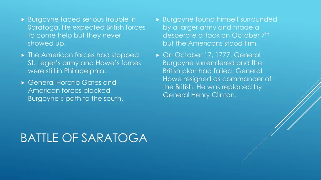 burgoyne faced serious trouble in saratoga