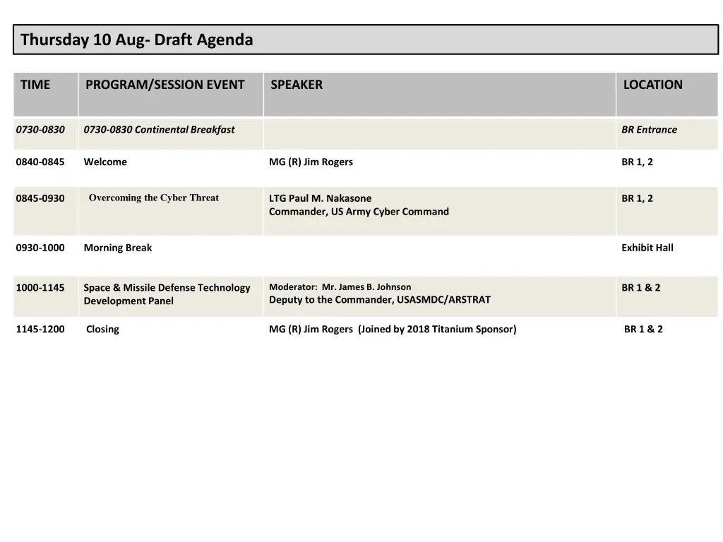 thursday 10 aug draft agenda