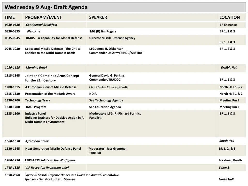 wednesday 9 aug draft agenda