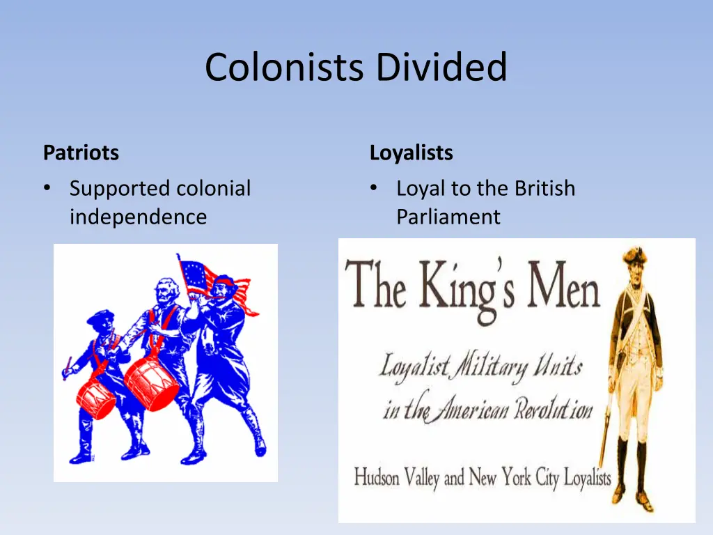 colonists divided