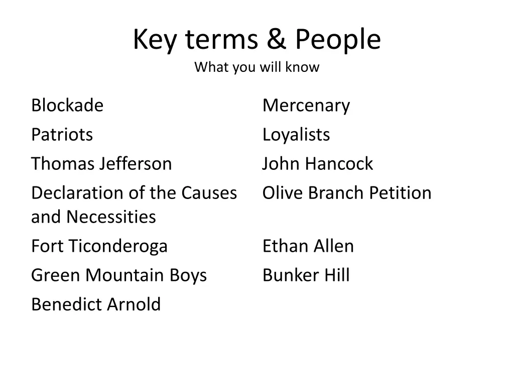 key terms people what you will know