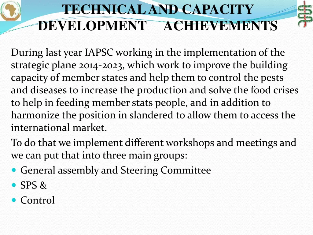 technical and capacity development achievements