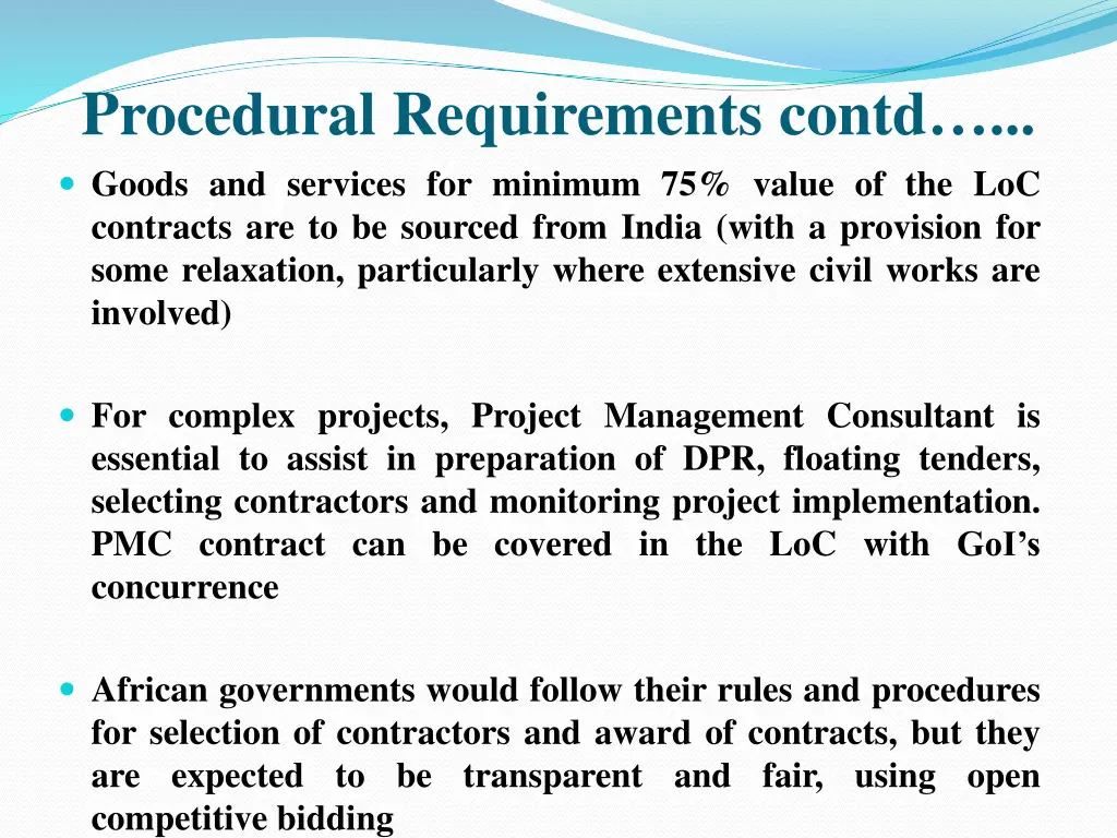 procedural requirements contd goods and services