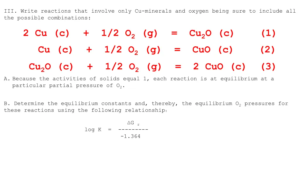 iii write reactions that involve only cu minerals