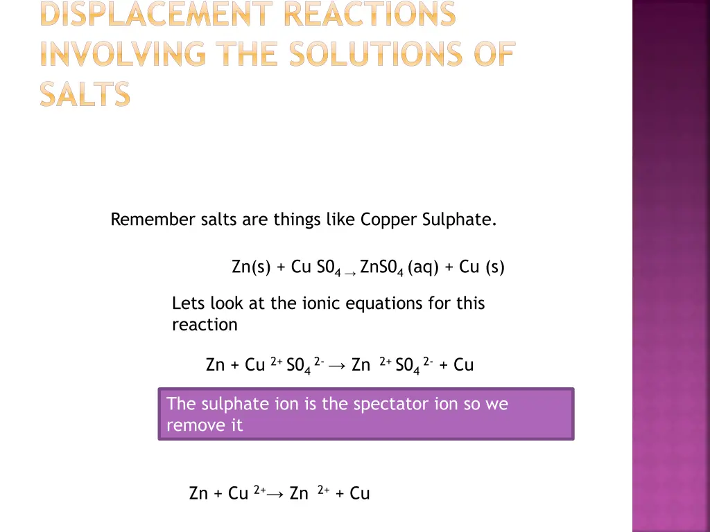 displacement reactions involving the solutions