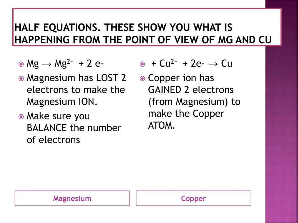 half equations these show you what is happening