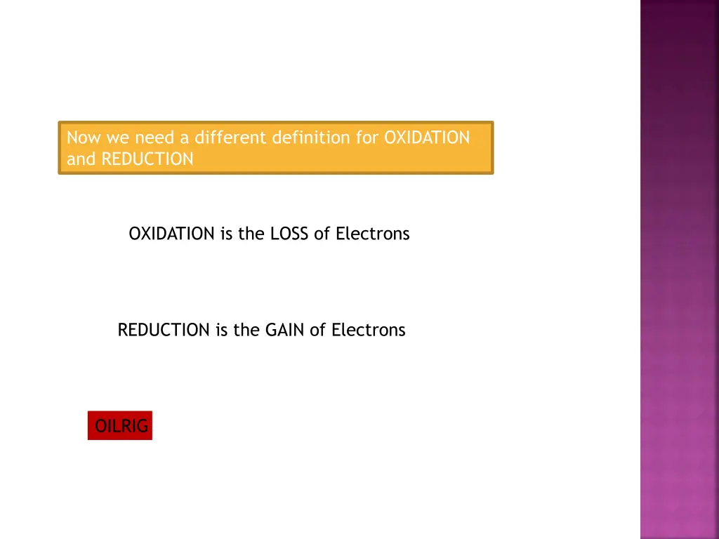 now we need a different definition for oxidation