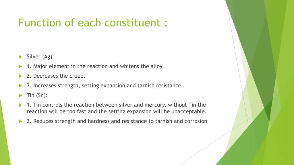 function of each constituent