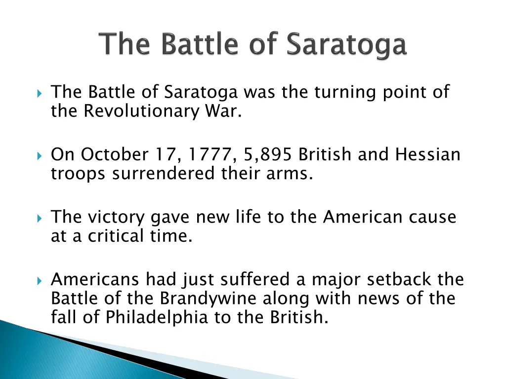 the battle of saratoga was the turning point