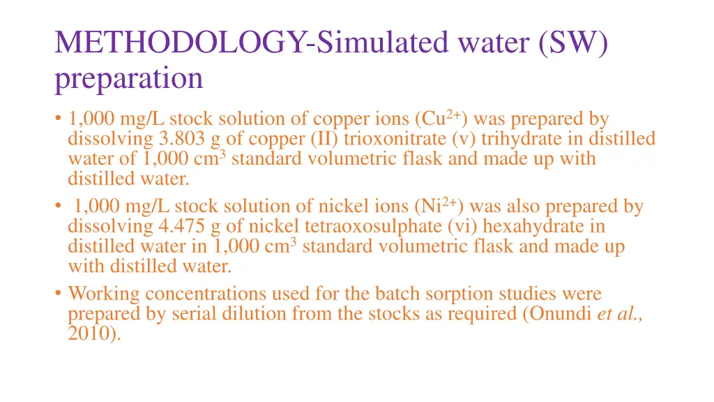 methodology simulated water sw preparation