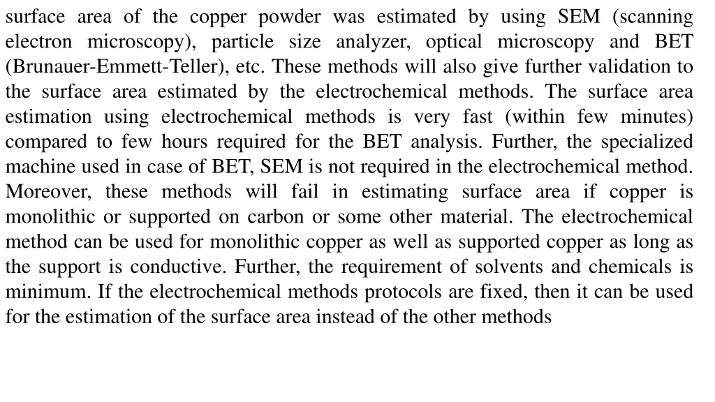 surface area of the copper powder was estimated