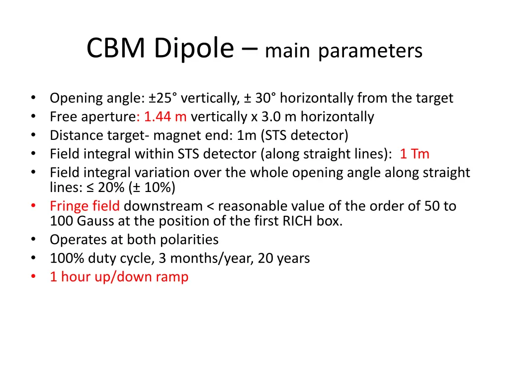 cbm dipole main parameters