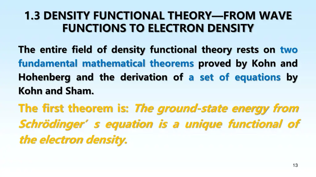 1 3 density functional theory from wave functions