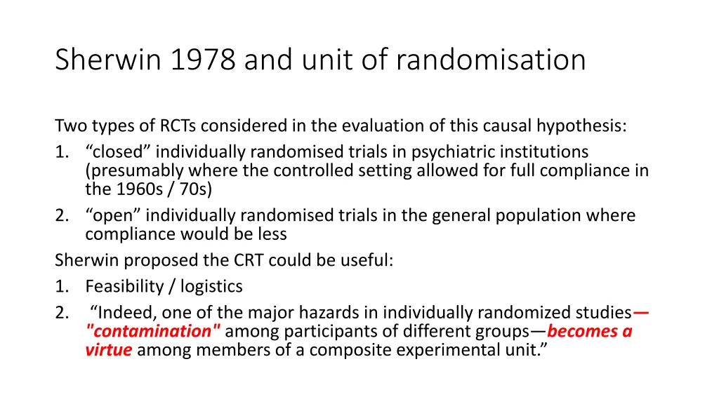 sherwin 1978 and unit of randomisation