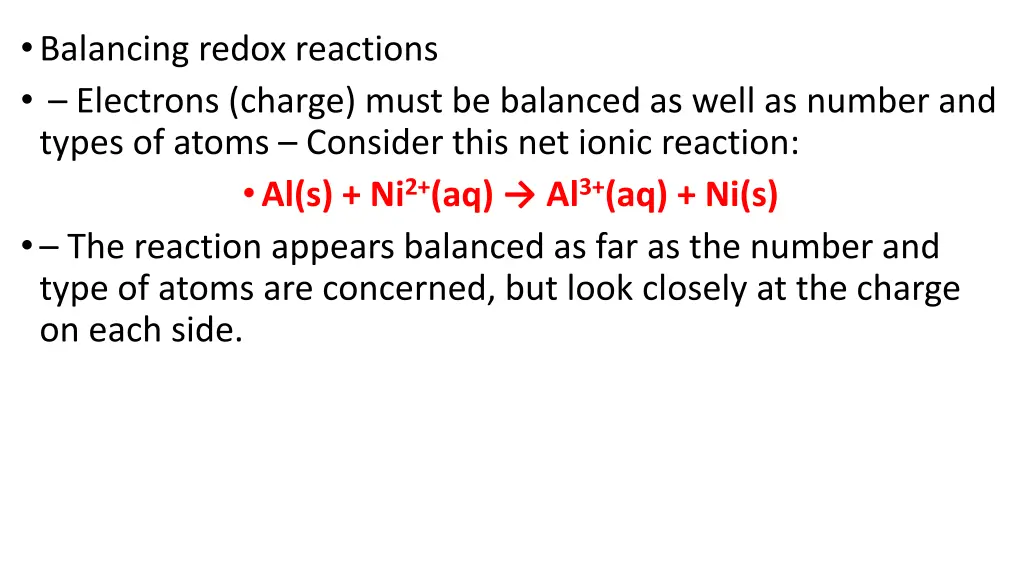 balancing redox reactions electrons charge must