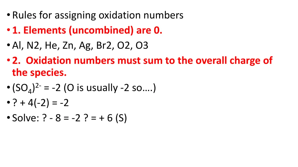 rules for assigning oxidation numbers 1 elements