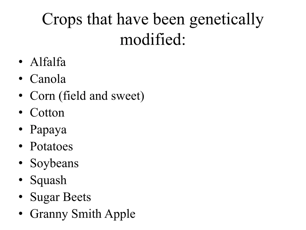 crops that have been genetically modified alfalfa