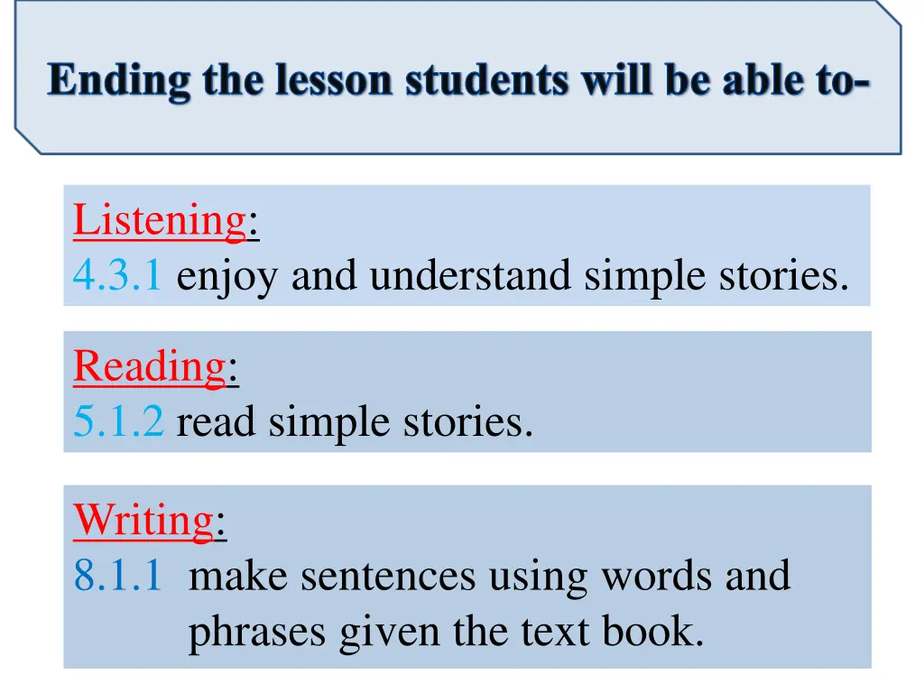 ending the lesson students will be able to