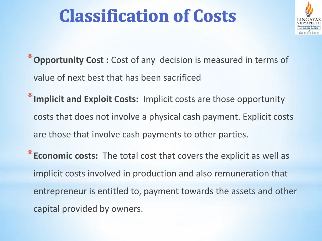 classification of costs