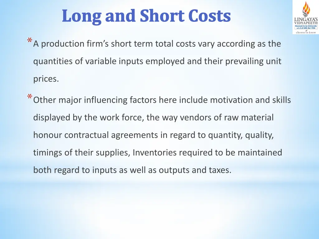 long and short costs