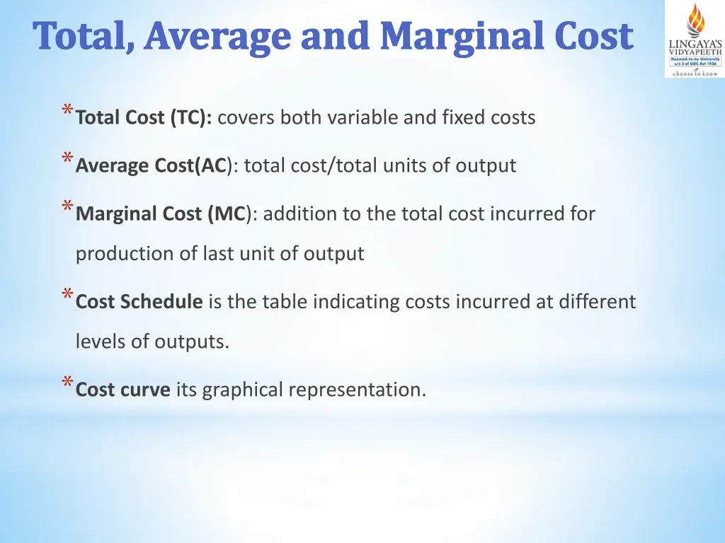 total average and marginal cost