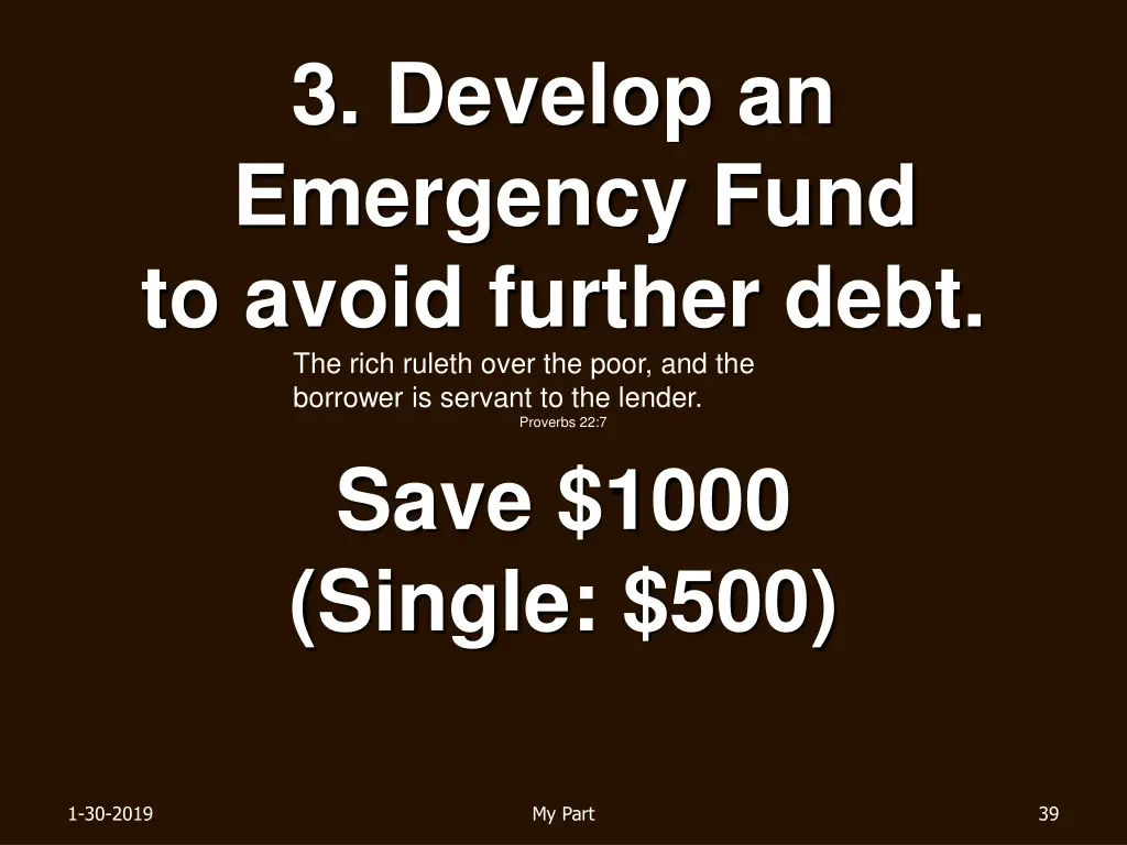 3 develop an emergency fund to avoid further debt