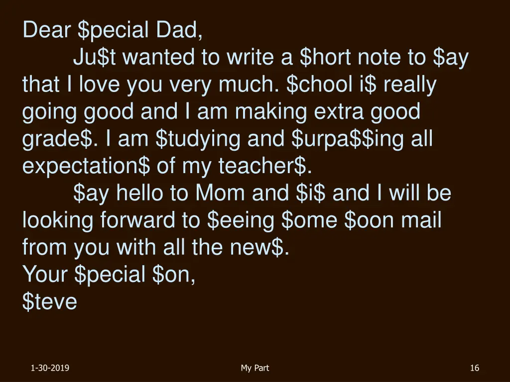 dear pecial dad ju t wanted to write a hort note