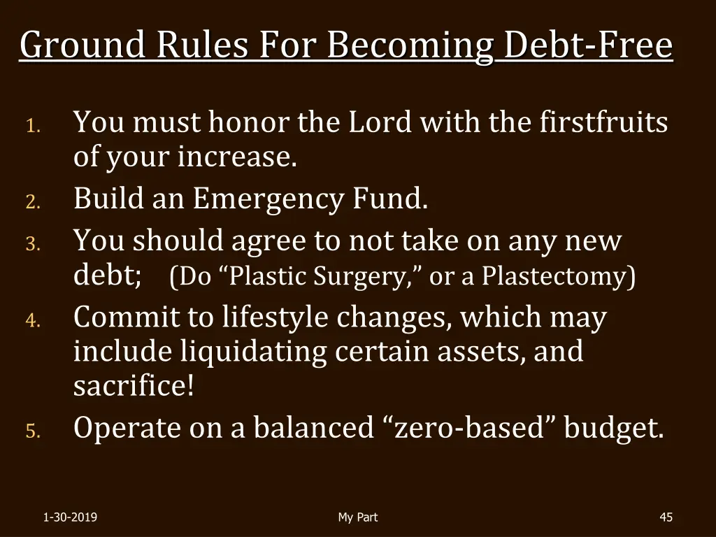 ground rules for becoming debt free