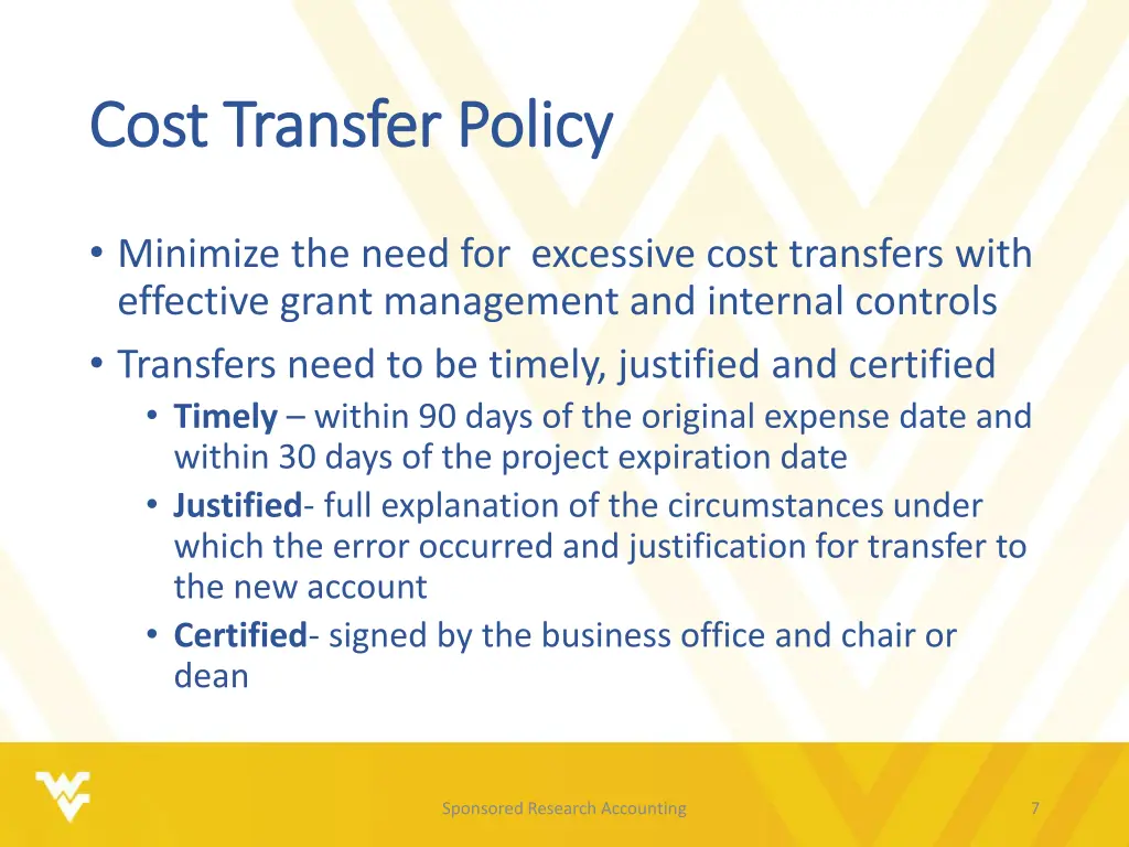 cost transfer policy cost transfer policy