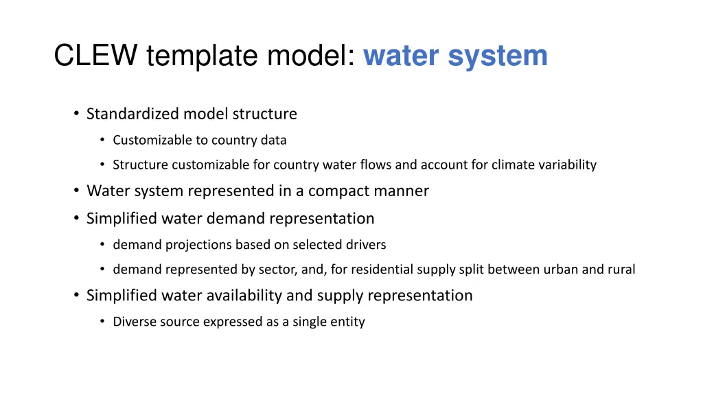 clew template model water system