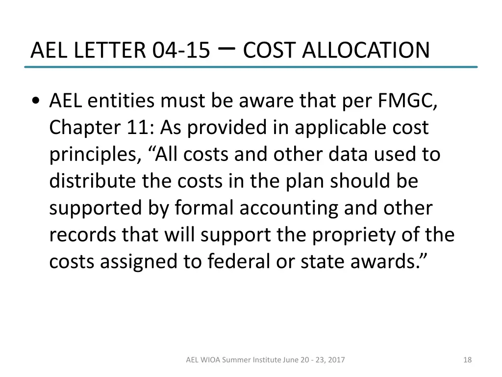 ael letter 04 15 cost allocation