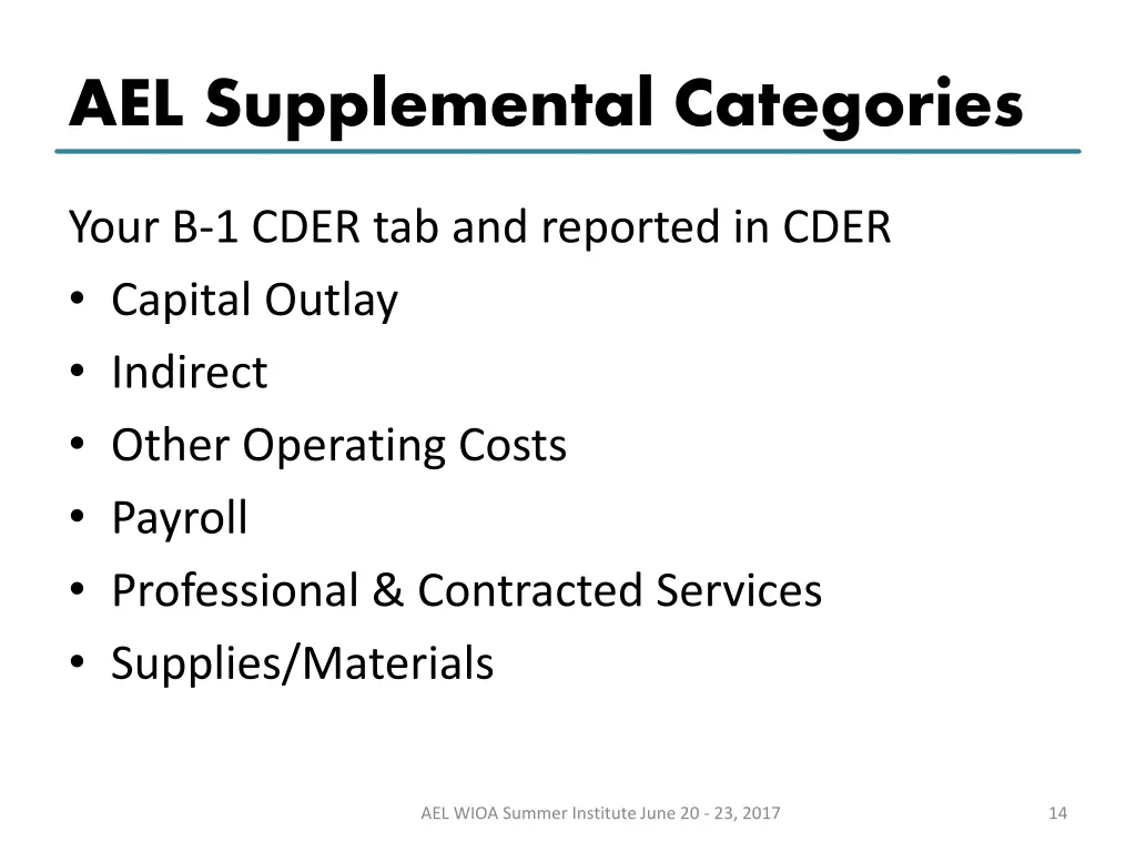 ael supplemental categories