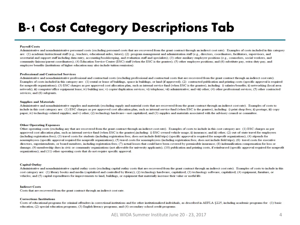 b 1 cost category descriptions tab