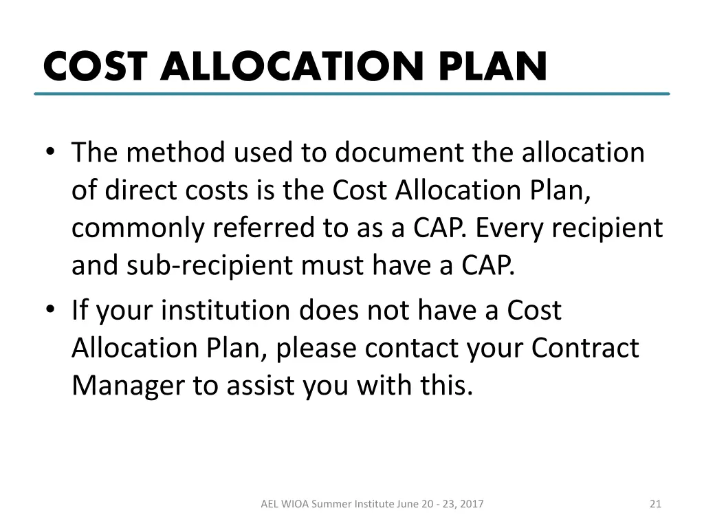 cost allocation plan